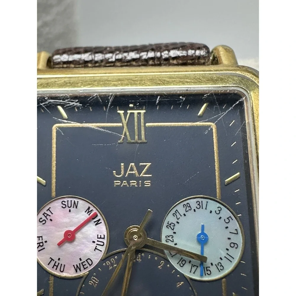 Jaz Paris N5CQ63 Triple Date Tank Watch New Battery 30MM 7.75